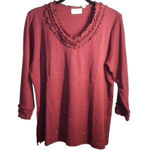 Ruffle Trim Top w/rhinestones